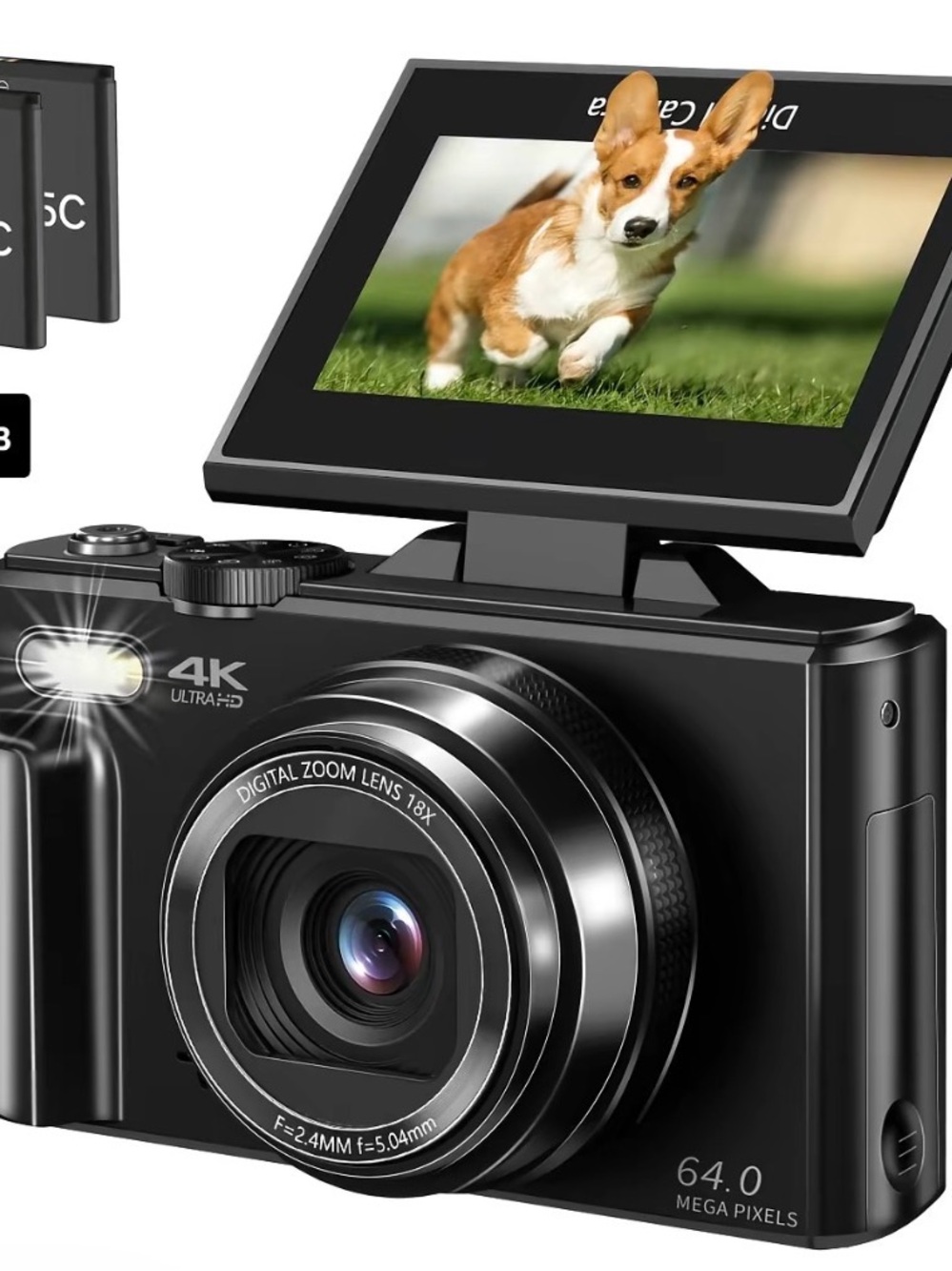 Black 4K Digital Camera with Flip LCD Screen
